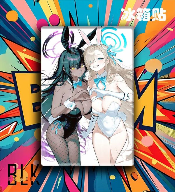 【海外代購】巴洛克《黑白兔》蔚藍檔案裝飾畫冰箱貼 