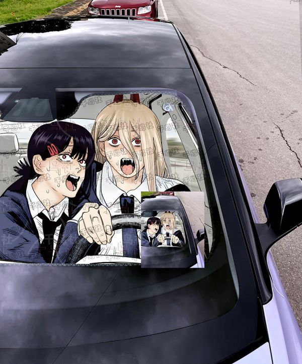 【海外代購】千鳥社 《汽車前擋遮陽－帕瓦與小紅 彩色版》二次元汽車遮陽防曬前擋開車鏈鋸人電鋸人帕瓦東山小紅血之魔人 