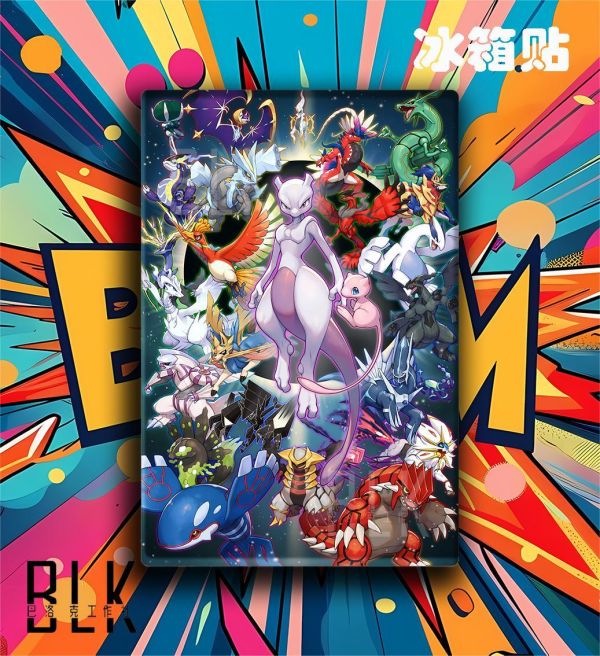 【海外代購】巴洛克 《寶可夢神獸》超夢夢幻裂空座洛奇亞30週年皮卡丘禦三家小智動漫裝飾畫冰箱貼 