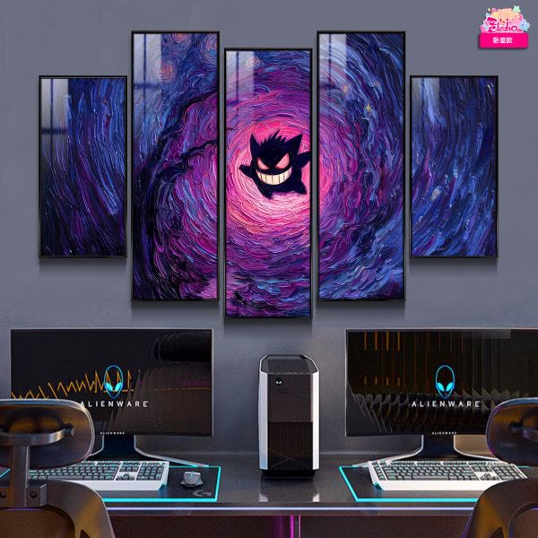 【海外代購】阿喵畫社 寶可夢 梵谷星空耿鬼 耀夜版 新品異形套組裝飾畫 發光滑鼠墊 客廳地墊 臥室地墊 