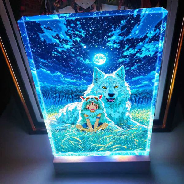 【海外代購】阿喵畫社 月光 幽靈公主 宮崎駿大號特效發光手辦架展示磚 