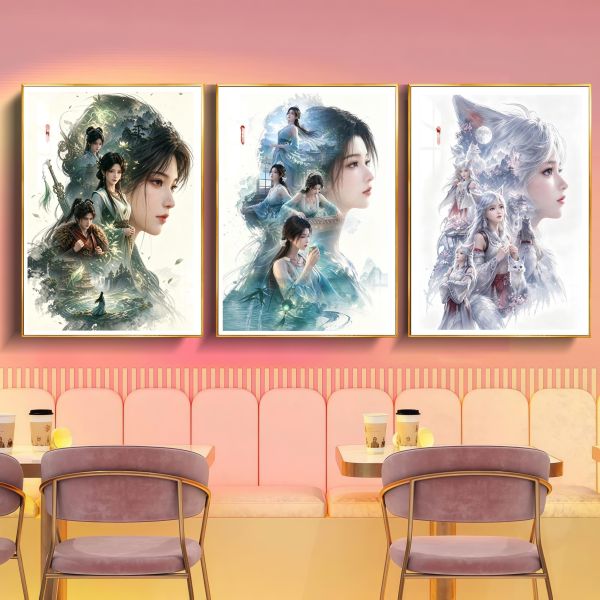 【海外代購】阿喵畫社 凡人修仙傳女神群像海報三聯 新品12K主題高清裝飾畫 