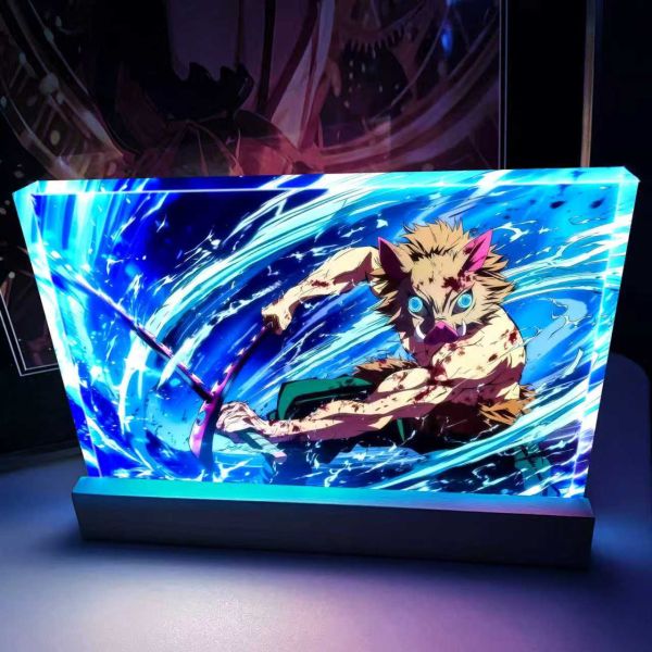 【海外代購】阿喵畫社 獸之呼吸 嘴平伊之助 23cm大號特效發光手辦架展示磚 