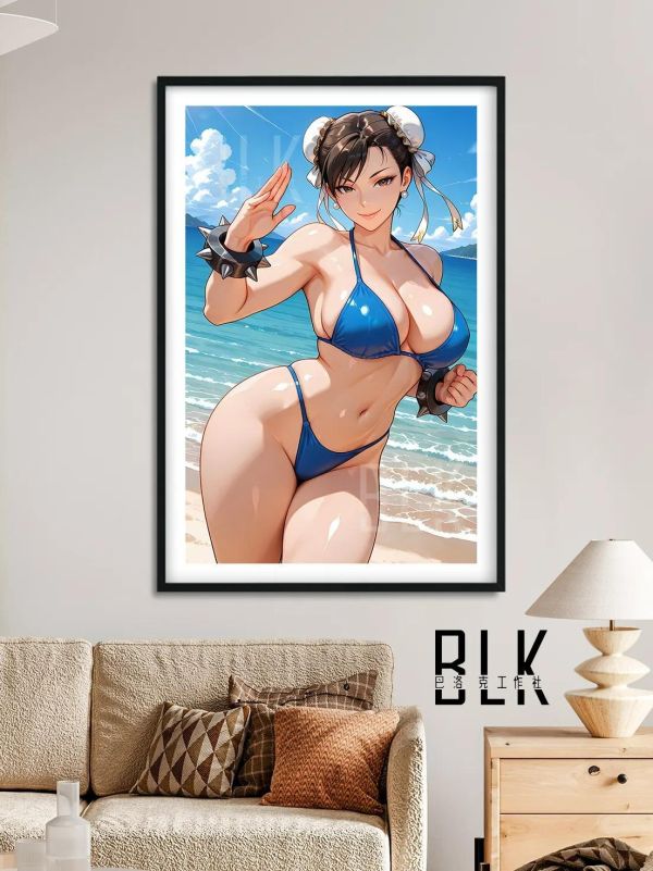 【海外代購】巴洛克《海灘春麗》街頭霸王裝飾畫冰箱貼 
