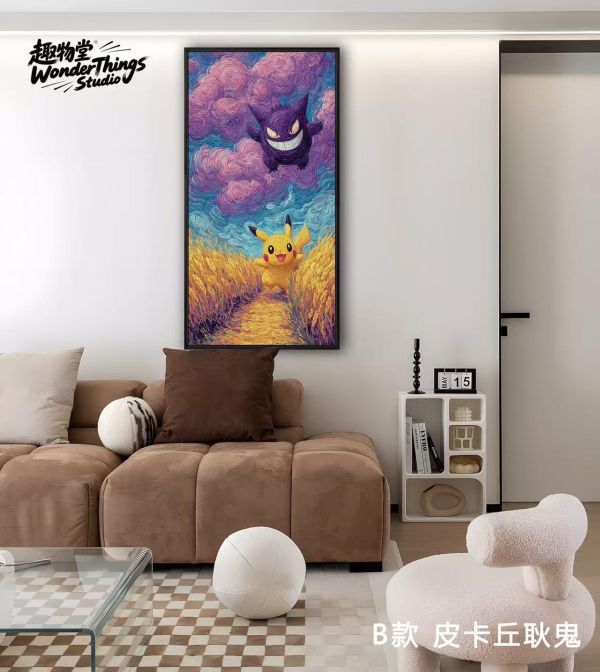 【海外代購】趣物堂 《梵谷寶可夢油畫》梵谷文森寶可夢Pokémon皮卡丘耿鬼星之卡比卡比獸肌理油畫復古北歐簡約藝術風格裝飾畫 