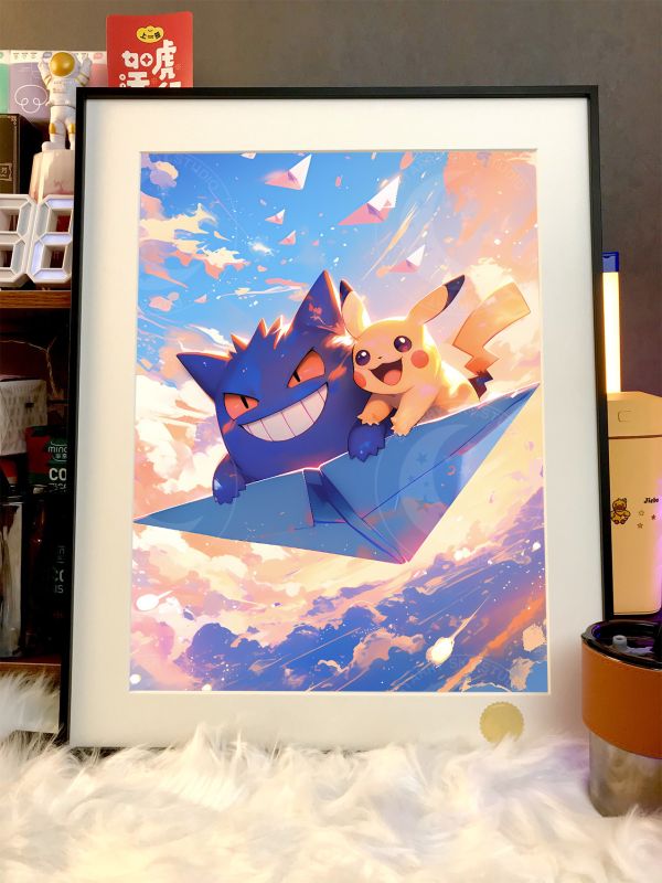 【海外代購】星空 《紙飛機耿鬼皮卡丘》寶可夢神奇寶貝Gengar寵物小精靈Pikachu二次元裝飾畫 