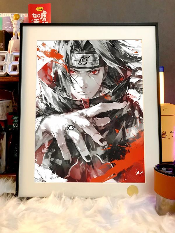 【海外代購】星空《水墨鼬》火影忍者宇智波鼬寫輪眼曉組織裝飾畫 