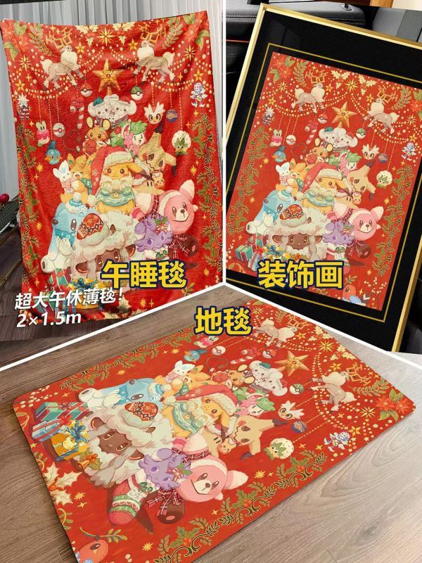 【海外代購】千鳥社 《寶可夢聖誕》皮卡丘謎擬丘聖誕午睡毯地毯裝飾畫 