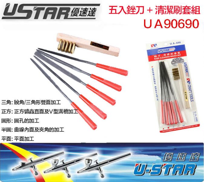 【鋼普拉】現貨 USTAR 優速達 UA90690 模型專用 金屬銼刀組 5入 + 清潔刷 鋼刷 打磨 拋光 五金 【鋼普拉】USTAR 優速達 UA90690 模型專用 金屬銼刀組 5入 + 清潔刷 鋼刷 打磨 拋光 五金