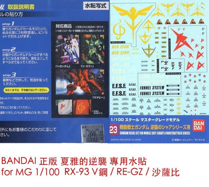 【鋼普拉】現貨 BANDAI 模型水貼紙 #23 MG 1/100 RX-93 V鋼 沙薩比 夏亞的逆襲 專用水貼 【鋼普拉】現貨 BANDAI 模型水貼紙 #23 MG 1/100 RX-93 V鋼 沙薩比 夏亞的逆襲 專用水貼