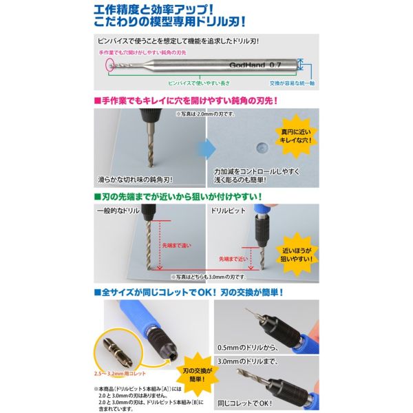 【鋼普拉】現貨 日本 神之手 GodHand GH-DB-5A 模型專用 超硬 鑽頭組 鑽頭套組 5入 0.5~0.9mm 【鋼普拉】日本 神之手 GodHand GH-DB-5A 模型專用 超硬 鑽頭組 鑽頭套組 5入 0.5~0.9mm