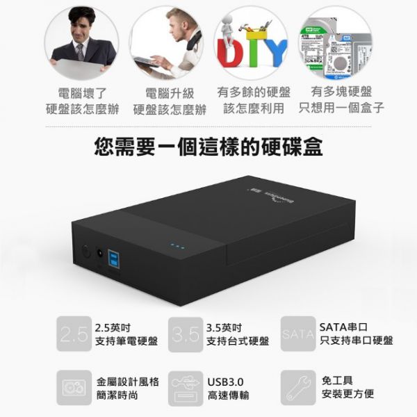 3.5吋硬碟盒 USB3.0高速 SATA串口 台式機電腦移動硬盤盒 2.5吋轉3.5吋 硬碟支架/托盤 硬盤盒 固態硬碟 移動硬盤盒子 