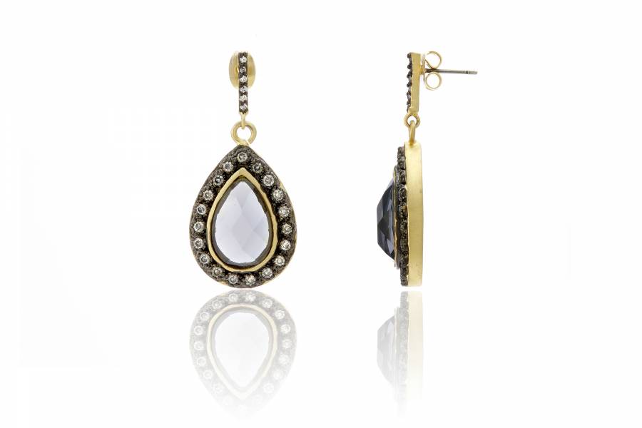 PS Labradorine Dual-gold Drop Pierced Earrings PS Labradorine Dual-gold Drop Pierced Earrings