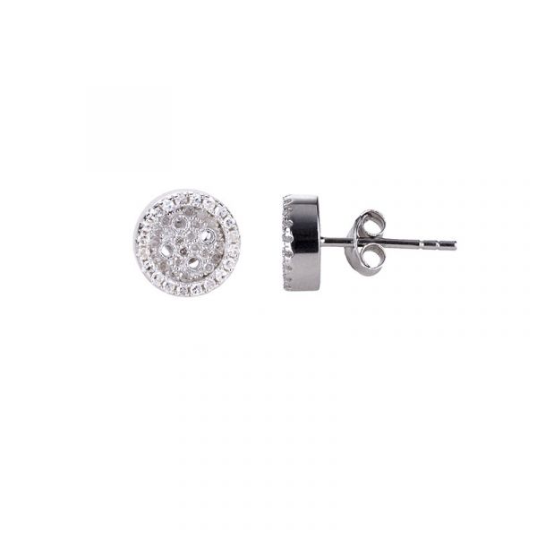 Diamond sterling silver button earrings 