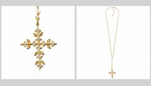 Pearl Necklace w/ 14K GP/CZ Cross Pendant  Pearl Necklace w/ 14K GP/CZ Cross Pendant 