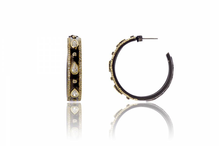 CZ Dual-gold Circled Pierced Earrings CZ Dual-gold Circled Pierced Earrings