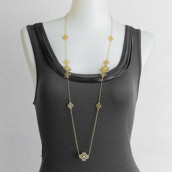Heart shape cross long necklace with 14 K matte gold plating Heart shape cross long necklace with 14 K matte gold plating
