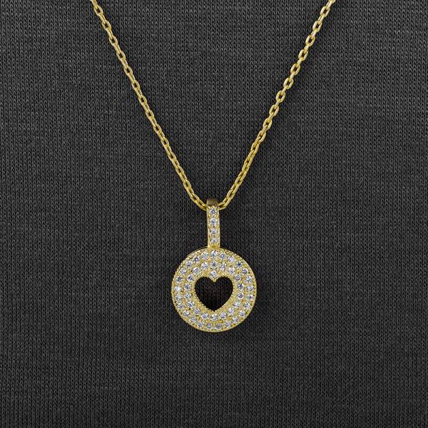 Open heart Design on the pave disc necklace with 14 K gold plating Open heart Design on the pave disc necklace with 14 K gold plating