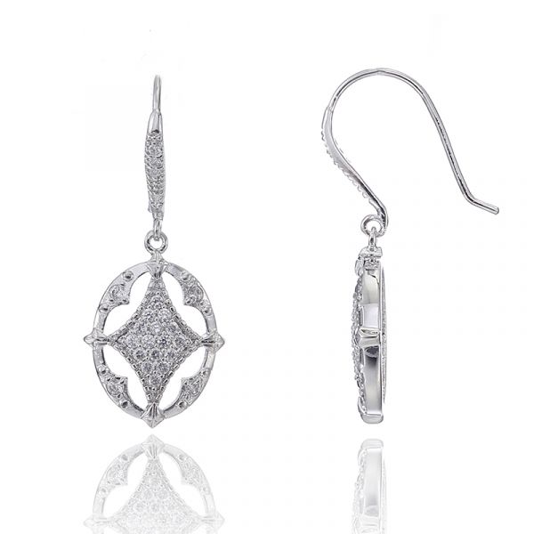 CZ Diamond/OS White gold Drop Pierced Earrings CZ Diamond/OS White gold Drop Pierced Earrings