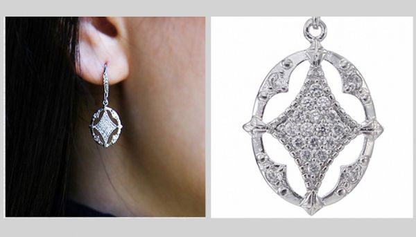 CZ Diamond/OS White gold Drop Pierced Earrings CZ Diamond/OS White gold Drop Pierced Earrings