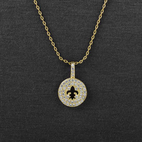 Open cross Design on the pave disc necklace with 14 K gold plating Open cross Design on the pave disc necklace with 14 K gold plating