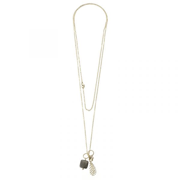 36cm GP Necklace w/ Feather shaped & Labradorine Pendants 36cm GP Necklace w/ Feather shaped & Labradorine Pendants