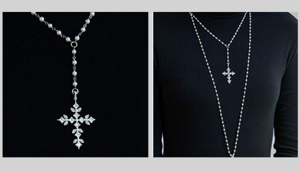 Pearl Necklace w/ 14K RPS/CZ Cross Pendant  Pearl Necklace w/ 14K RPS/CZ Cross Pendant 