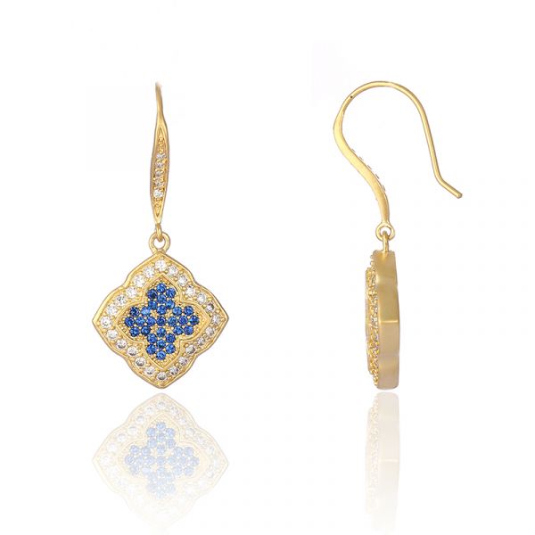 Rhombus CZ Gold Drop Pierced Earrings Rhombus CZ Gold Drop Pierced Earrings