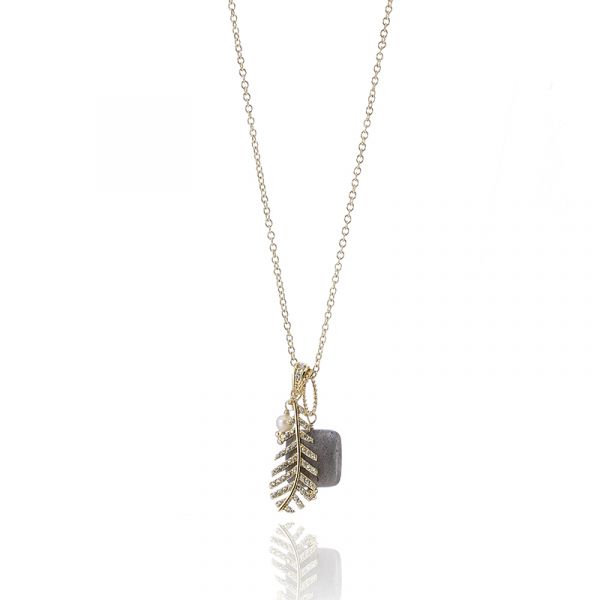 36cm GP Necklace w/ Feather shaped & Labradorine Pendants 36cm GP Necklace w/ Feather shaped & Labradorine Pendants
