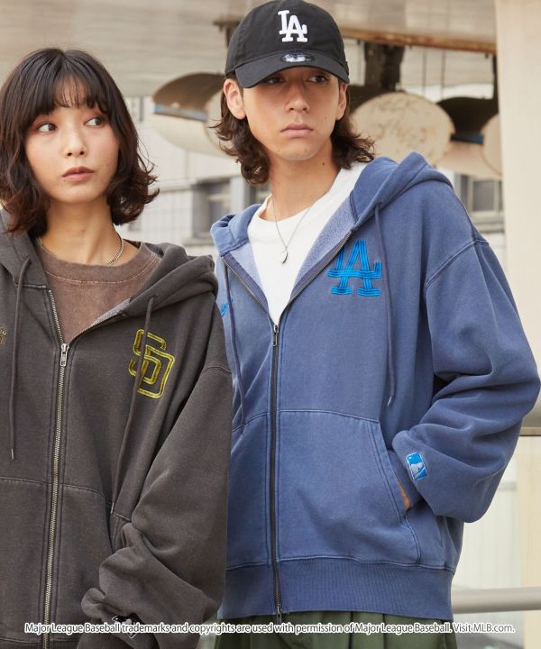 日本限定 MLB 美式復古刷舊連帽夾克 道奇/洋基/教士 Kueindyis,KNS日本選物,MLB,道奇,洋基,道奇,教士,帽踢