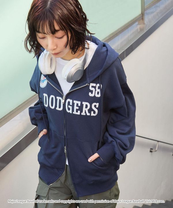 日本限定 MLB 美式寬鬆雙拉鏈連帽外套 道奇/洋基/教士 Kueindyis,KNS日本選物,MLB,道奇,洋基,道奇,教士,帽踢