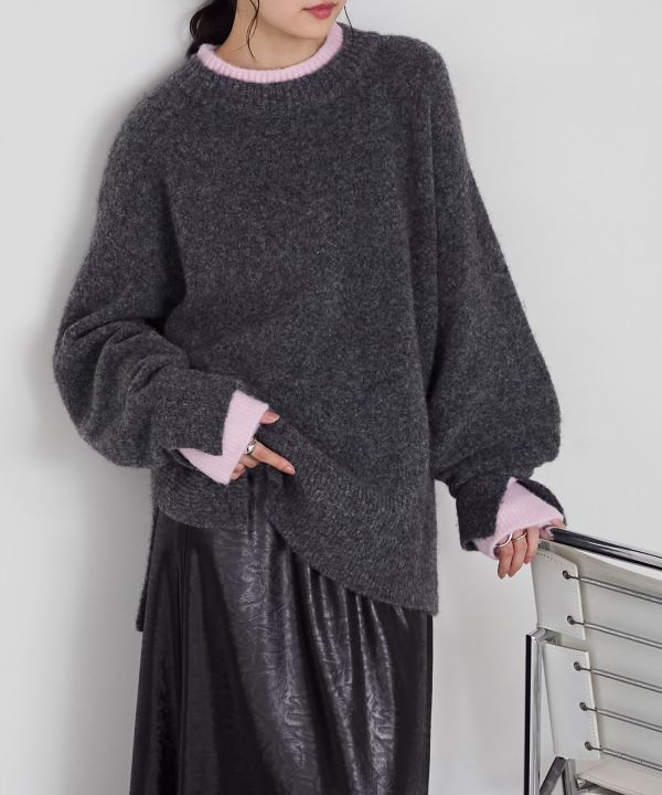 日本 forksy. 假兩件撞色長版針織上衣 5色可選 Kueindyis,KNS日本選物,forksy,復古,上衣,日本代購