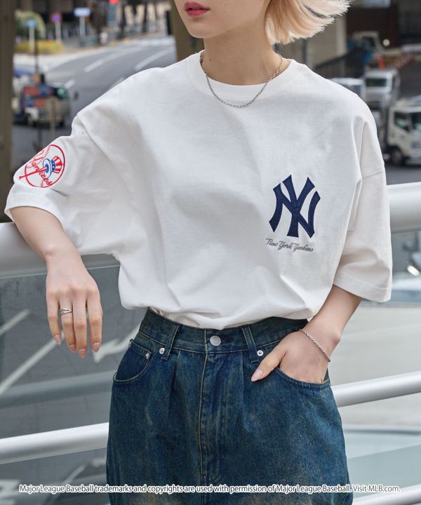 日本MLB 緞面刺繡寬鬆純棉短T 道奇/洋基/教士 Kueindyis,KNS日本選物,MLB,道奇,洋基,道奇,教士,帽踢