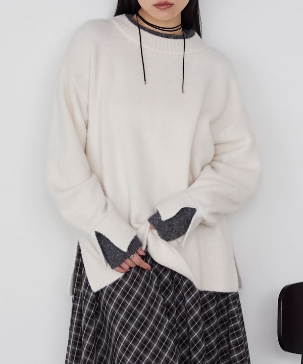 日本 forksy. 假兩件撞色長版針織上衣 5色可選 Kueindyis,KNS日本選物,forksy,復古,上衣,日本代購