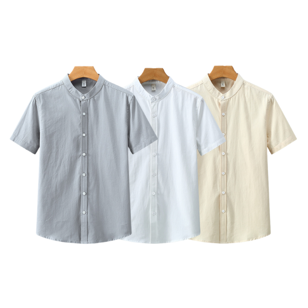 【預購】休閒純色立領短袖襯衫 短袖襯衫,圓領襯衫,夏季,立領襯衫