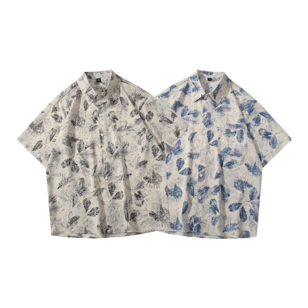 【預購】夏季薄款風飄落葉花襯衫 花襯衫,短袖,夏日,寬鬆