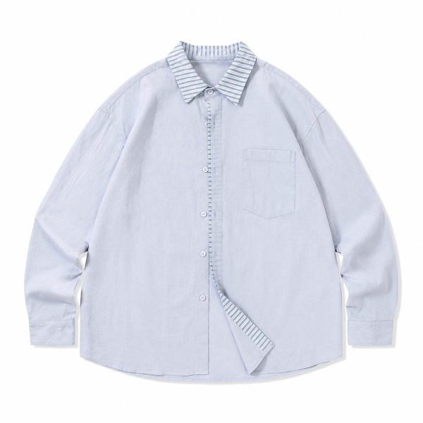 【新品預購】秋季拼接條紋長袖襯衫 長袖襯衫,休閒襯衫,春夏襯衫,純色襯衫,日式襯衫