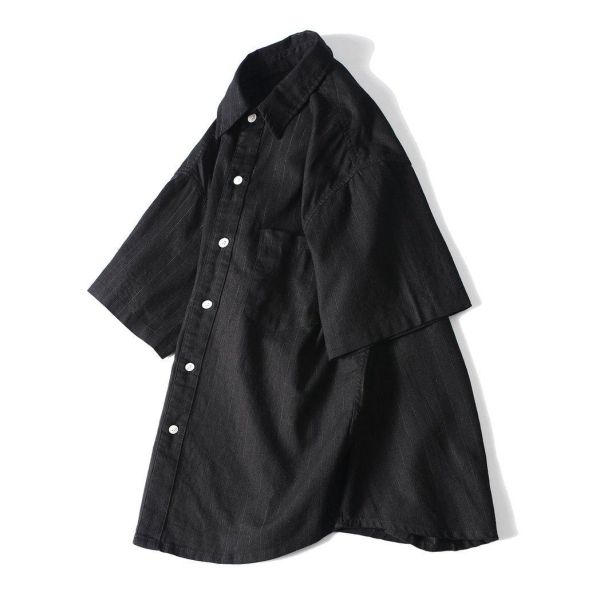 【預購】老錢風條紋棉麻短袖襯衫 短袖襯衫,休閒襯衫,春夏襯衫,條紋襯衫
