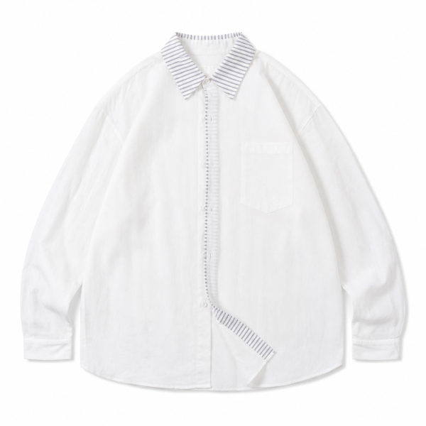 【新品預購】秋季拼接條紋長袖襯衫 長袖襯衫,休閒襯衫,春夏襯衫,純色襯衫,日式襯衫