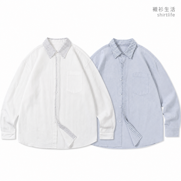 【新品預購】秋季拼接條紋長袖襯衫 長袖襯衫,休閒襯衫,春夏襯衫,純色襯衫,日式襯衫