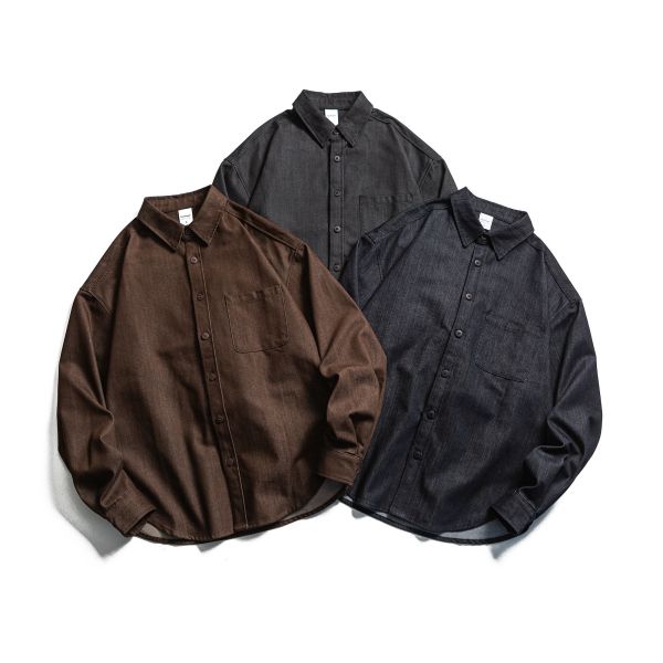 【預購】特選混紡丹寧風長袖襯衫 長袖襯衫,四季襯衫.春季襯衫,丹寧襯衫