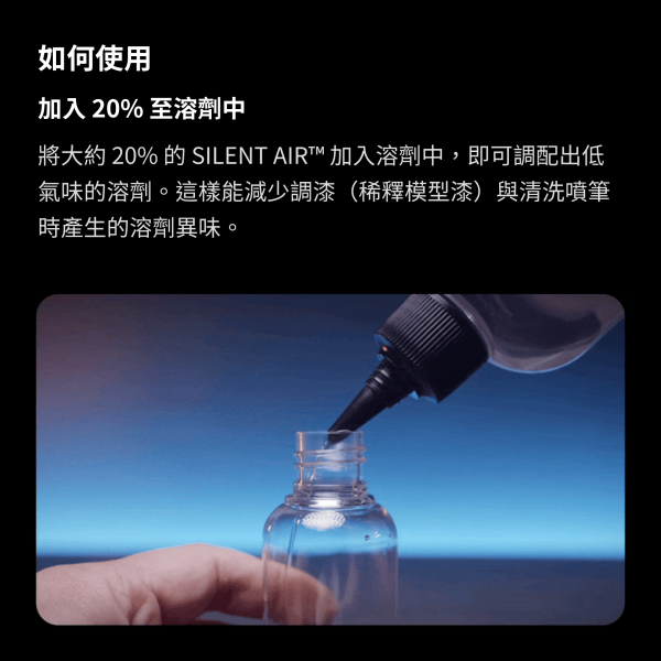SILENT AIR 噴筆專用低氣味稀釋劑 50ml(適用琺瑯漆&硝基漆) GUNPRIMER,SILENT AIR,低氣味稀釋劑,噴筆稀釋劑,模型噴塗,模型塗裝,噴筆專用,琺瑯漆稀釋劑,硝基漆稀釋劑,模型工具,鋼彈塗裝,塑膠模型,GK模型,50ml