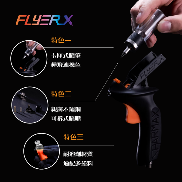 FlyerX 噴槍 小型空壓機, 空壓機, 空氣壓縮機, Sparmax, Iwata, Wave, Gunze, Harder, 漢莎, 仙盈, 噴筆, 噴槍, 壓縮機, 空壓機, 噴筆藝術, 無油式, 模型, 公仔, 玩具,MAX-3,0.3mm
