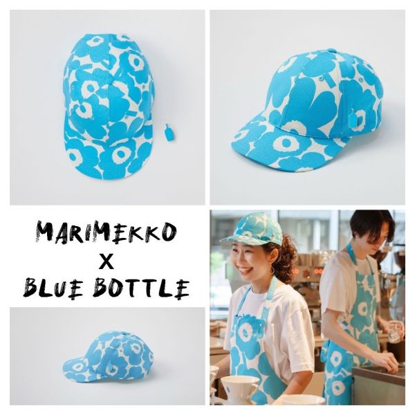 Blue Bottle藍瓶x Marimekko 滿版罌粟花藍鴨舌帽附別針 