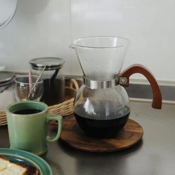 63 竹製手柄玻璃咖啡濾壺 