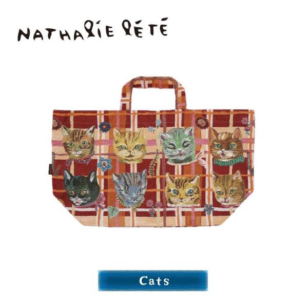 Nathalie Lete 塗鴉貓舟型格紋手提袋 