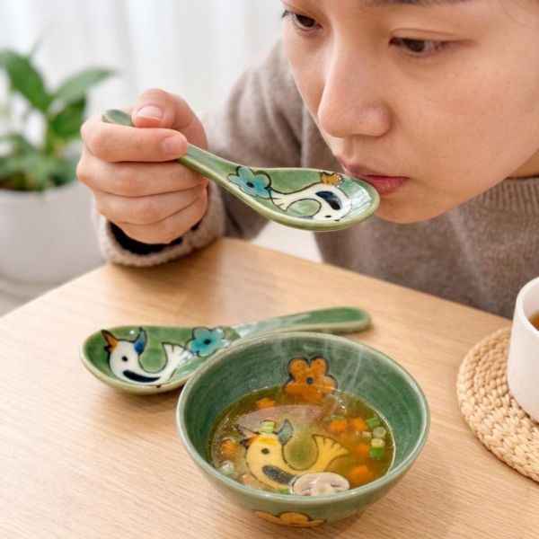 野口akiko 手繪花鳥陶瓷湯匙 