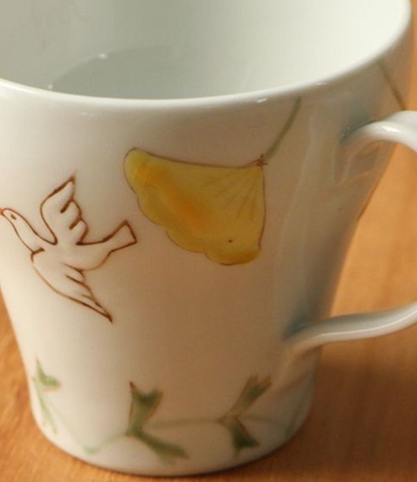 madu 宮腰綾 立體彩繪銀杏鳥陶瓷杯/碗 