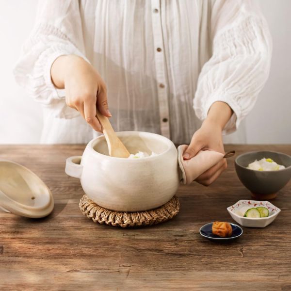 三鈴陶器 萬古燒直火用丸型煮飯土鍋 