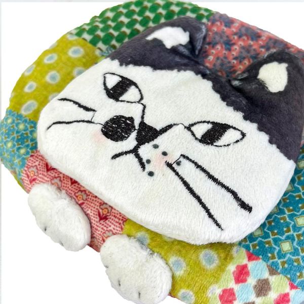 kusuguru 刺繡貓咪拼布立體橢圓收納包 